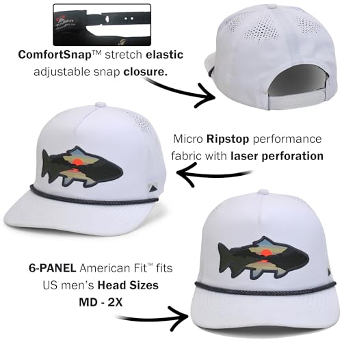 Image of Paramount Outdoors Sunset Trout Fishing Hat Mountain Fish Silhouette Performance Outdoor Hat with Comfort Snapback