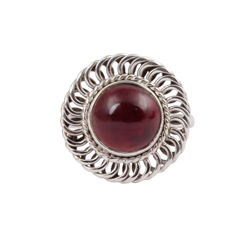 Bague grenat rouge en argent 925 fait main bijou rond