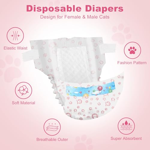 Image of Disposable Cat Diapers, 40 Count - Perfect for Both Male and Female Cats, for Elderly, (L) Incontinent, or Post-Surgery Cats and Dog - Leak-Proof, Super Absorbent & Hypoallergenic Pet Diapers