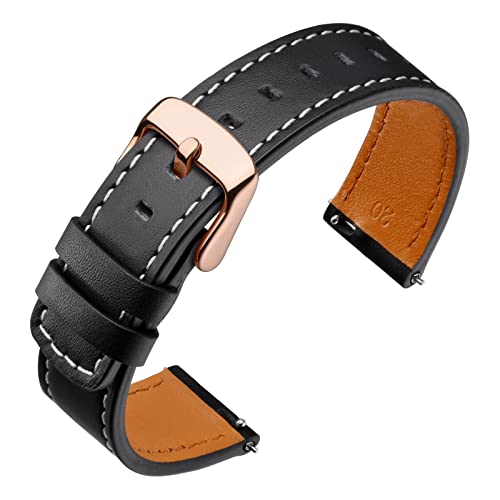 Image of ANNEFIT 21mm Watch Band with Rose Gold Buckle, Quick Release Genuine Leather Replacement Strap (Black)