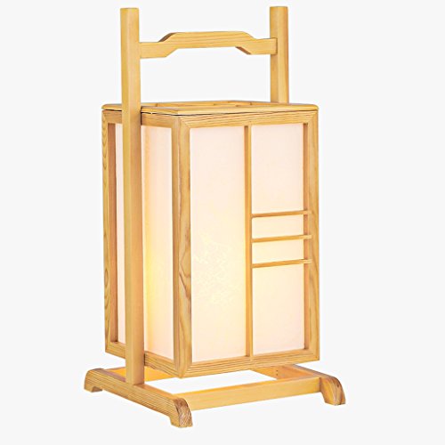 Xwf Lampe en bois traditionnelle japonaise avec abat-jour en PVC, lampe portative intérieure salon chambre lampe de chevet Lampe en bois massif lampe de chevet lampes de lecture, E27, couleur bois