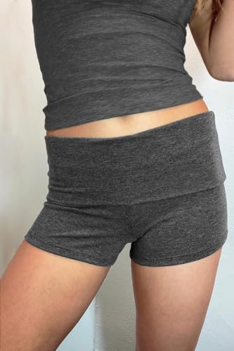 Image of KMBANGI Womens Fold Over Shorts Elastic Waist Y2k Lounge Shorts Foldover Cute Pajama Micro Bottoms Mini Shorts Sleepwear