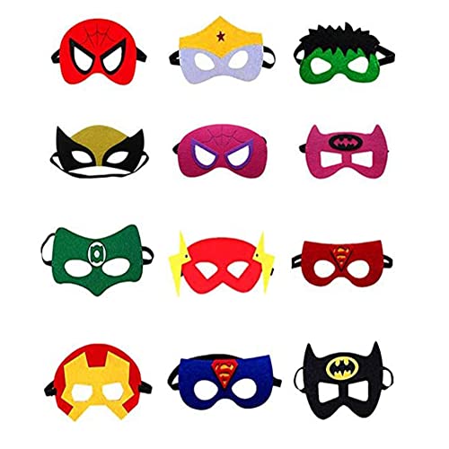 Kisem Máscaras de Superhéroe, 12 Piezas Máscaras de Fiesta de Superhéroe de Fieltro para Niños, Máscaras para Halloween Cosplay Personajes Suministros para Fiestas para Niños Cover