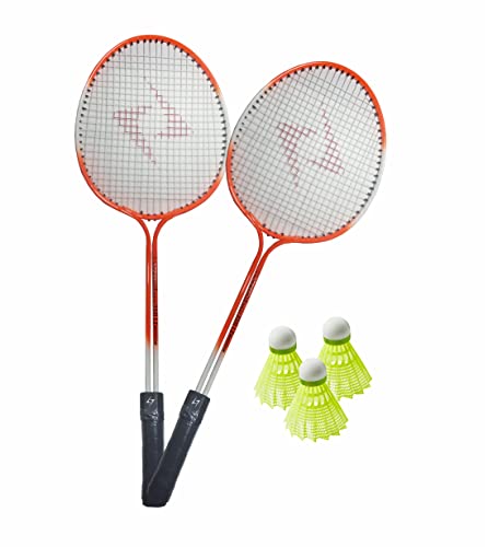 Image of LYZOO Set of 1 Pair Double Shaft Badminton Racquet Air Tube Aluminium Shaft with 3pc Nylon Shuttle Cork | Soft Grip | Light Weight | Strung Badminton Racquet | Gym Equipment for Home Gym Workout
