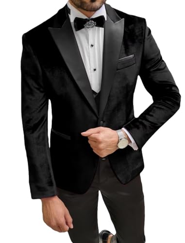 Velvet Blazer Jacket for Men One Button Wedding Prom Tuxedo Suit Slim Fit Dinner Party Coat