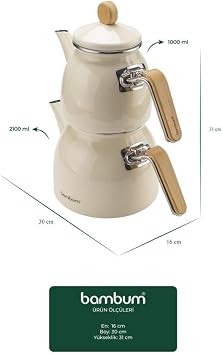 Sultan - Enamel Teapot Set Cream with Bamboo Handles