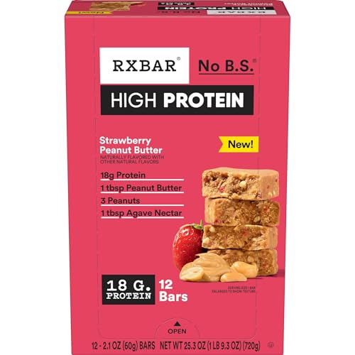 Image of RXBAR High Protein Bars, Gluten Free, Protein Snacks, Strawberry Peanut Butter, 25.3oz Box (12 Bars)