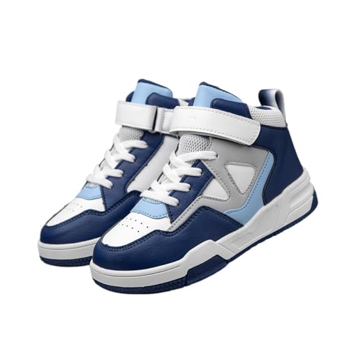 Boys Girls Outdoor Indoor Board Shoes with Leather Upper, Breathable and Comfortable with Soft Padded Neck, Fashionable Retro Street Style, Basketball Shoes Suitable for All Seasons