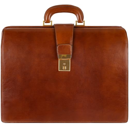 Time Resistance Leather Lawyer Briefcase - Italian Handmade Laptop Briefcase for Men and Women - Attache Case - Doctor Bag