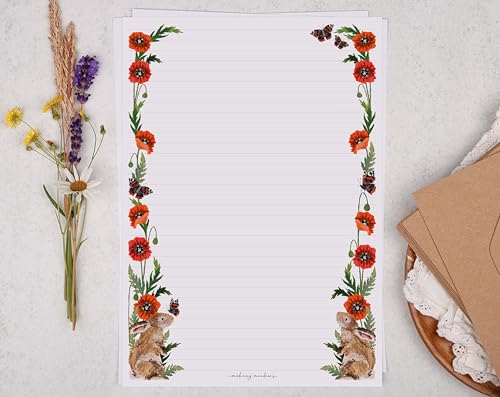 Papier à lettre lapin ligné A4 grand format avec enveloppes assorties