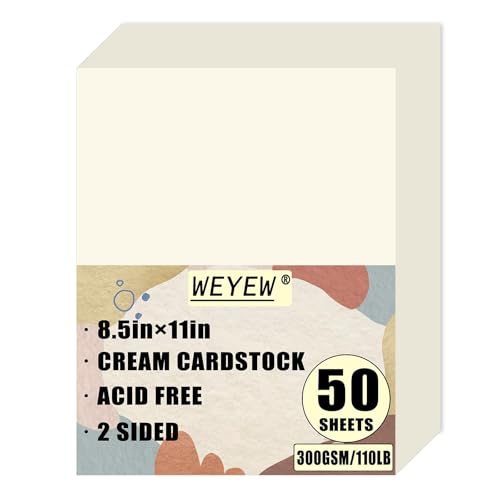 50 Sheets 110lb Cream Cardstock 8.5 x 11 Heavyweight Off-White Paper Greeting Cards DIY Craft Card Making 110LB Cover 300 GSM