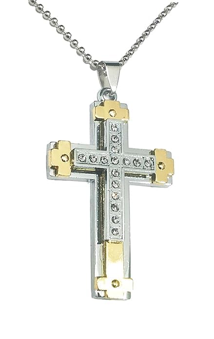 Holy Cross Pendant Chain Golden and Silver Zirconia Studded Christ Pendant with Ball chain for Men and Women-image-34