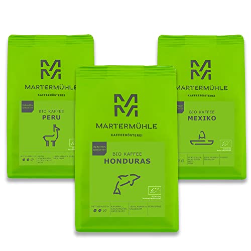 Martermühle Bio Kaffeebohnen Probierset 3x250g mild/mittelkräftig I Arabica I Ganze Bio Kaffee-Bohnen schonend geröstet, säurearm (68/346/426) Cover