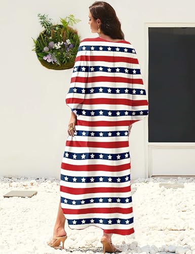 Image of MAKABO Kaftan Dresses for Women, V Neck Moo Moos Colorful Print Cover Ups Caftan Beach Dresses for Swimwear