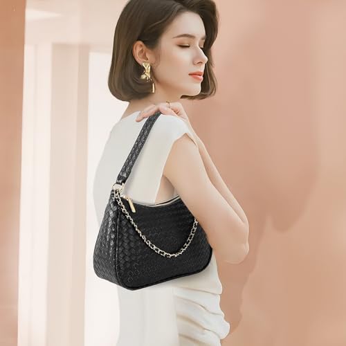 Image of Prpeko Women's Woven Crescent Shoulder Bags Retro 90s Hobo Handbags Top Handle Underarm Bag Clutch Purses