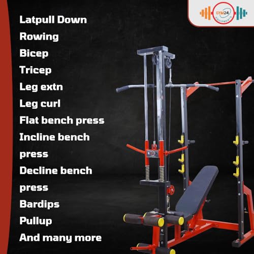 Image of GYM24 EQUIPMENTS Super 20in1 Home Gym Machine | Home Gym Machine | Chest, Bicep, Tricep,Back Workout | Ultimate Strength Training (Red & Black )