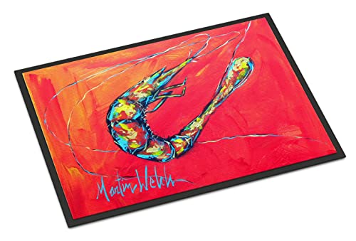 Caroline's Treasures MW1097MAT Shrimp Seafood Three Doormat 18x27 Front Door Mat Indoor Outdoor Rugs for Entryway, Non Slip Washable Low Pile, 18H X 27W