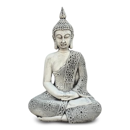 gartendekoparadies.de Thailändische Buddha Statue für Garten, Steinguss, 49 cm Höhe, 16 kg, Frostfest (Schwarz)