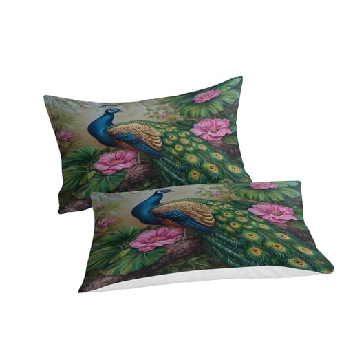 Parure de lit paon housse de couette super king 260x220 microfibre oiseau 3d - 4