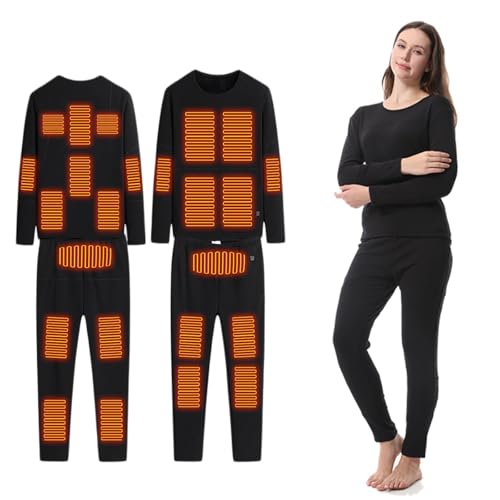 Ropa Interior Térmica Calefactable Para Hombre Y Mujer, Capa Base Calefactable Para Invierno, Ropa Interior Deportiva Para Actividades Al Aire Libre, Caza Y Motociclismo(WomenBlack,4XL)