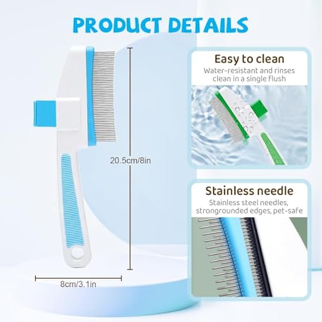 Pet Hair Removal Comb Flea Comb, Cat Brush with Release Button, Cat Grooming Brushes for Indoor Cats Shedding, Cleaning Shedding Pet Hair Remover for Dogs Cats Pet Grooming Brush Tool (Blue, 1PC)-uJx6iX0N