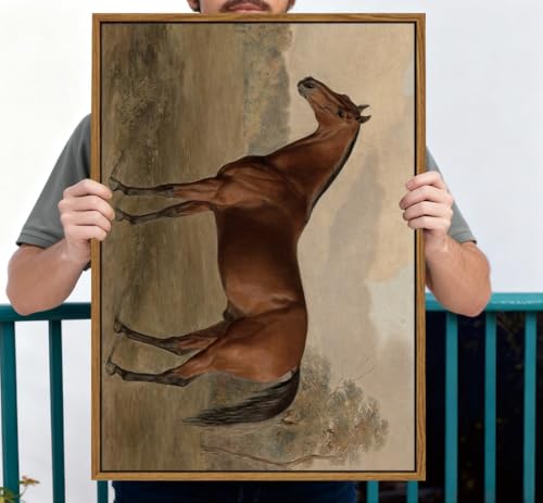 Image of KISSFOX Framed Wall Art Vintage Wall Decor Horse Pictures Equestrian Canvas Art Retro Animal Paintings Farmhouse Artwork For Bedroom Living Room Kitchen