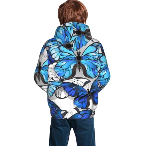 Blue and White Butterflies Kid Hoodies Boys Sweatshirts Girls Pullover with Pocket4