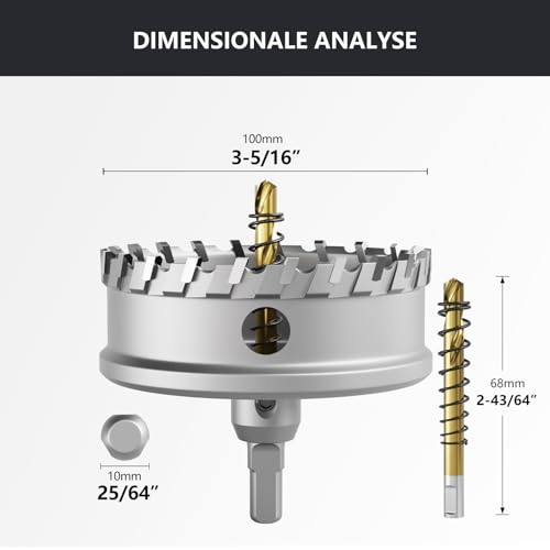 CSOOM Upgrade Hochleistungs-Hartmetall-Lochsäge,TCT Lochschneider.Edelstahl und Metallgitter sind die ideale Wahl (100mm)
