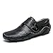 Produktbild BBTK Lederschuhe Driving Loafer Für Männer Boot Mokassins Slip On Style PU Leder Klettverschluss Mit Metaldecor (Color : Schwarz, Größe : 39 EU)