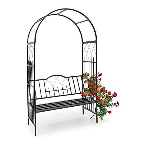 Relaxdays Black Rose Arch with Bench Cover