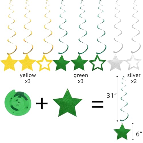 Image of Yellow Green White Birthday Party Decorations - Happy Birthday Banner, Honeycomb Ball, Star Swirls, Circle Dot Garland, Triangle Flags for Master Theme Party Decorations