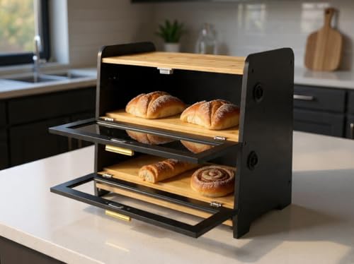Panera de bambú de 2 niveles SWAYN con tabla integrada y ventilación regulable 8