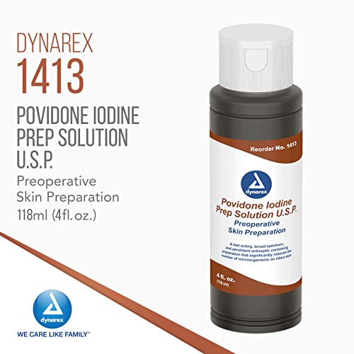 Image of Dynarex Povidone-Iodine Prep Solution, Antiseptic Solution for Skin and Mucosa, Ideal for Surgical Site Preparation, Contains Povidone Iodine 10%, 4 fl. oz., 1 Bottle