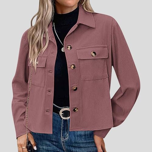 Womens Fashion Cropped Shackets Corduroy Button Down Crop Jackets Tops Long Sleeve Blazer Suit CoatTrendy 20242