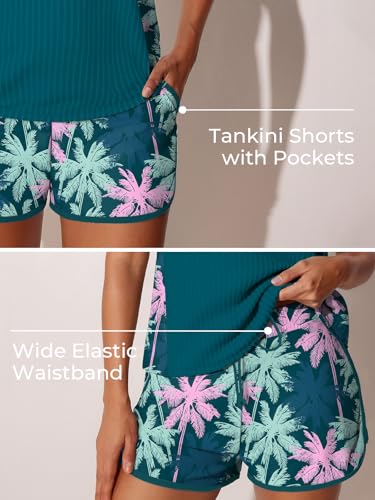 Tankini modeste texturé côtelé à imprimé palmiers roses et bleus - 5