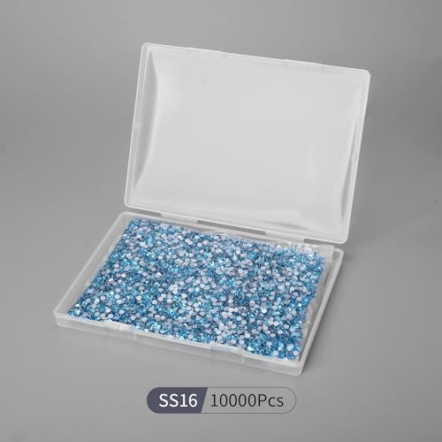 Image of 10000PCS Aquamarine Rhinestones Bulk, Flat Back Crystal Glass Stone Round Gems,SS16, 3.8-4.0mm