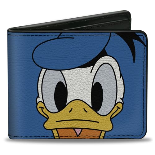 Disney Wallet, Bifold, Disney Donald Duck Face Close Up and Signature Blue, Vegan Leather