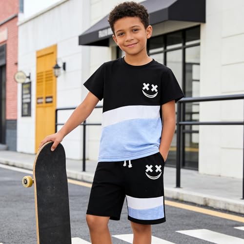 Image of Boys Clothes 2 Piece Size 6-13Y Short Sleeve T-Shirt & Shorts Set Casual Kids Boys Spring Summer Outfits