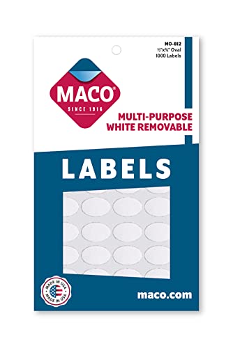 MACO White Oval Multi-Purpose Labels, 1/2 x 3/4 Inches, 1000 Per Box (MO-812)