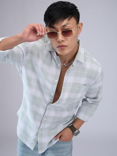 Image of VASTRADO Pastel Green & White Tartanique Checked Shirt