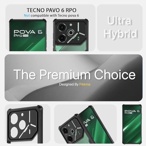 Image of Pikkme Tecno Pova 6 Pro 5G Back Cover | Crystal Clear Transparent Back | Ultra Hyrbid | Full Camera Protection | Raised Edge | Bumper Back Case (Black)