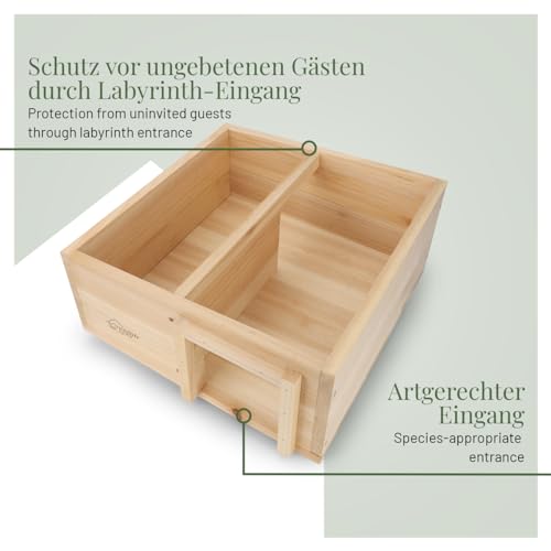 wildlife home Igelhaus Winterfest Groß XXL I aus Holz mit Boden & wetterfestem Dach I Igelfutterhaus I Katzensicher Igel Winterquartier für den Garten