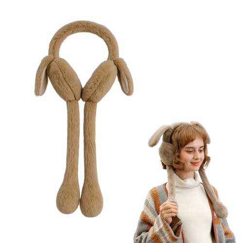 bhb Kinder Mädchen Damen Winter Ohrenwärmer Ohrenschützer mit Hasenohren beweglich Plüsch Kunstpelz Gestrickt Warm Weich Ohrenschutz Mode Accessoire süß stylisch Geschenk Weihnachten (Braun)