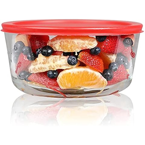 Bovado 7 Cup (56oz) Glass Food Storage Container with Red Airtight Lid | Small Round Mixing Bowl for Meal Prep, Leftovers, Baking, Cooking & Lunch | BPA-Free Kitchen Items Cover