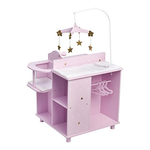 Olivia's Little World Wooden Baby Doll Changing Station with Crib, Changing Table, High Chair, Double-Door Closet, Sink and Washing Machine, Lilac and White