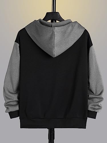 GORGLITTER Moletom masculino com capuz e zíper e cordão color block manga longa com bolsos, Cinza, L