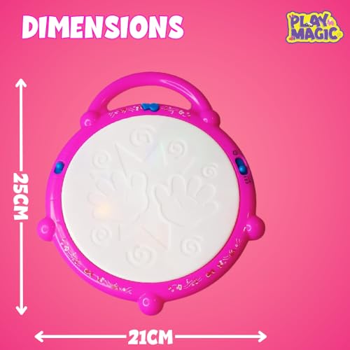Image of PlayMagic Battery Operated 3D Flash Drum Toy for Toddlers | Flashing Lights & Musical Sound Effects | Dynamic Musical Instrument Toy with 2 Mallets | Pink | 3xAA Battery Powered (Not Included)