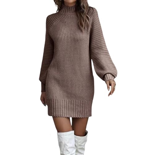 Women's Wool Knit Sweater Dress Turtleneck Long Sleeve Soft Warm