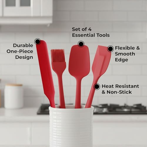 Image of HAZEL Silicone Spatula Set of 4 | Non Stick Spatula, Brush, Icing Knife & Spoonula | Seamless Design Tools for Baking, Mixing & Cooking