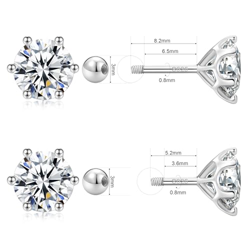 Moissanite Screw Backs Stud Earrings, GRA Certification, 6 prongs Solitaire Moissanite Diamonds Screw Backs Silver Stud Earrings, Short 6mm or Long 9mm Post Options, Sleep Wearing Poke Free Studs Hypoallergic3